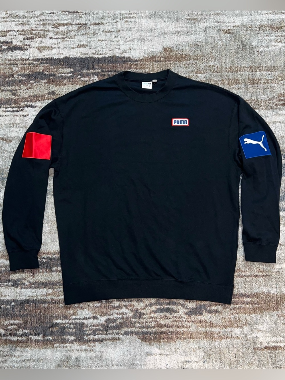 NEW PUMA Logo Patch Pullover Sweatshirt Multi Color